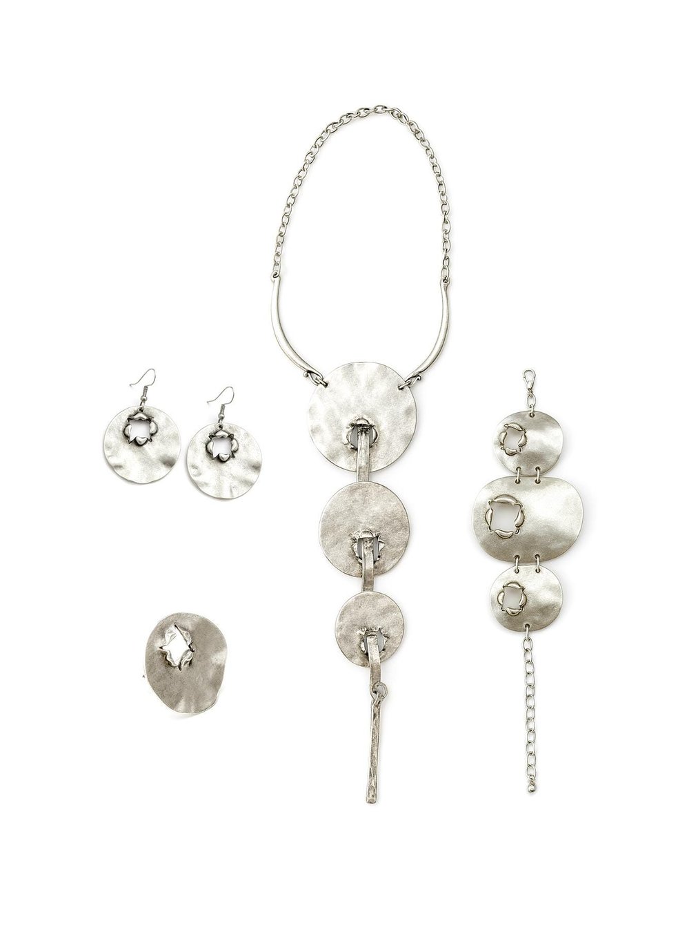 Antique Silver Spiral Jewelry Set: Ethnic Necklace and Earrings