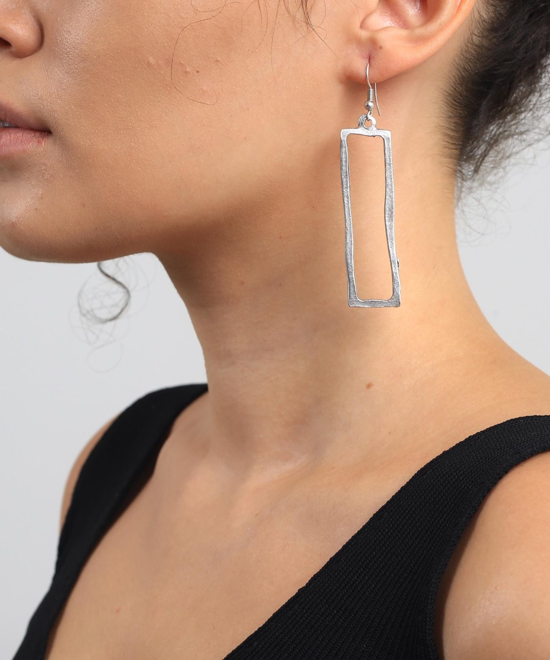 Vintage Silver Rectangular Earrings: Abstract Boho Dangles