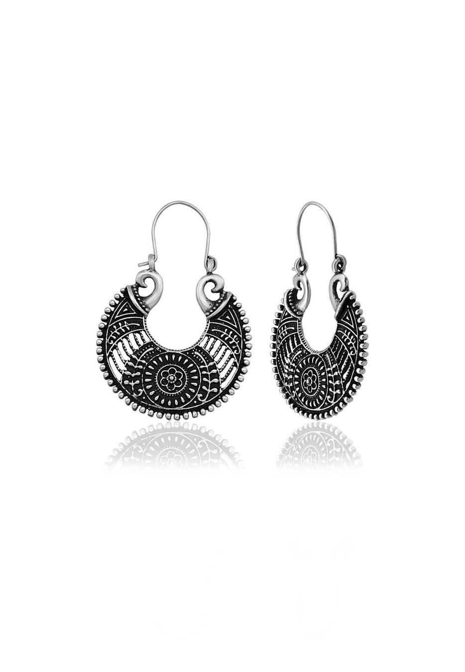 Silver Filigree Earrings: Boho Ethnic Circle Design