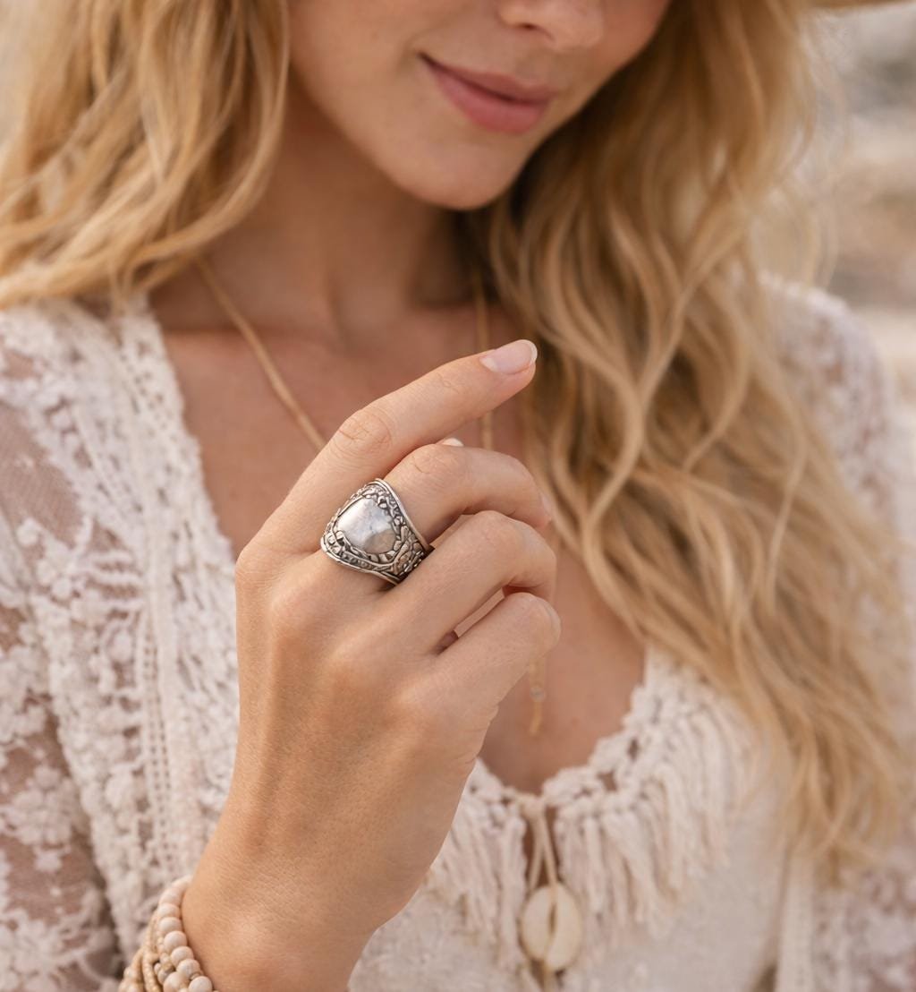 Vintage Silver Geometric Ring: Abstract Boho Design