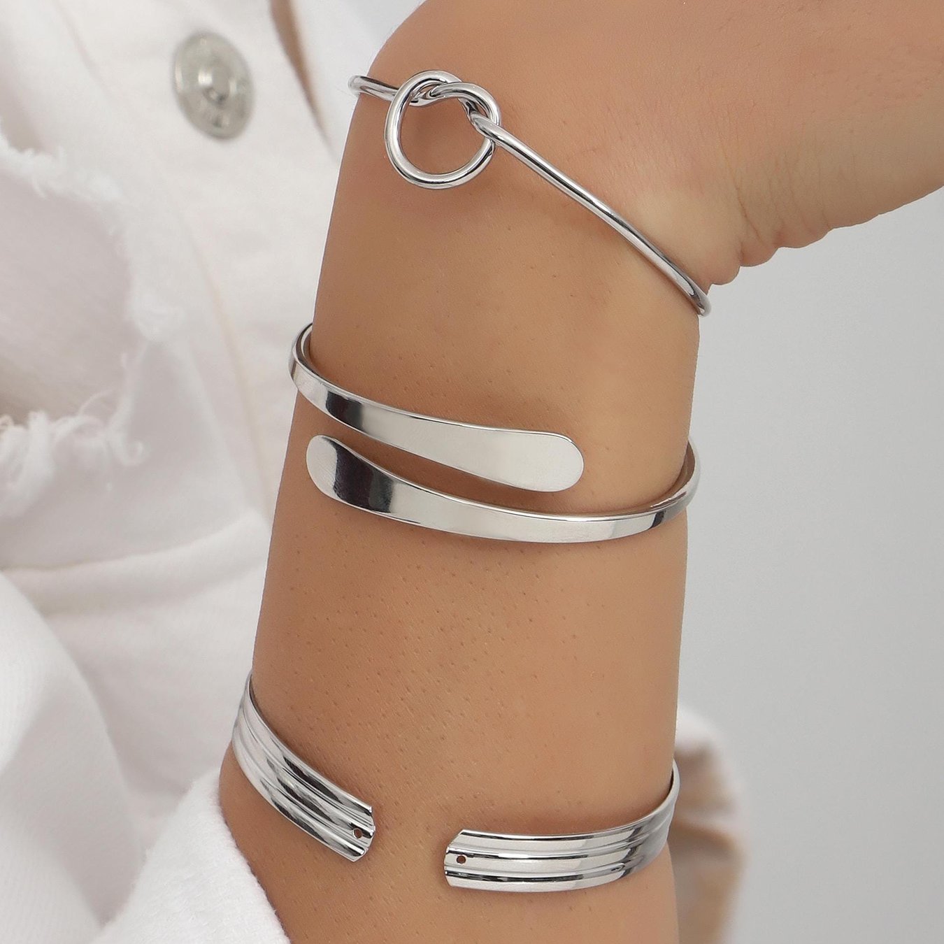 Silver Cuff Bracelet Set: Minimalist Friendship Jewelry