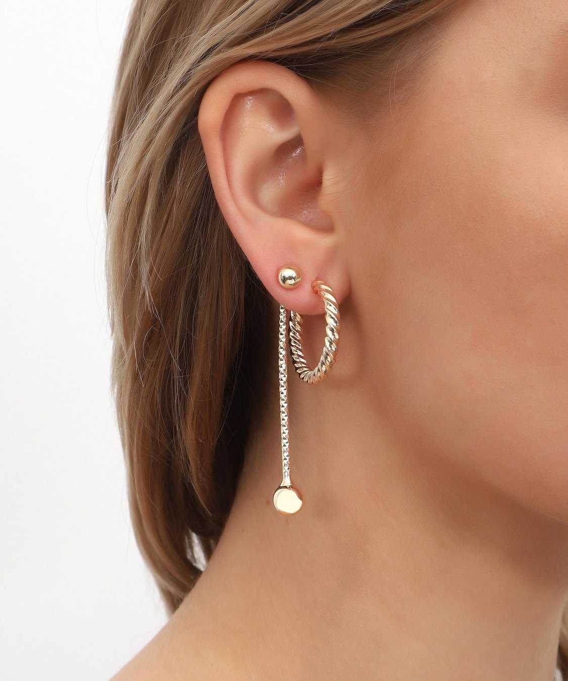Silvertone Circle & Twist Bar Earrings Set: Elegant Studs