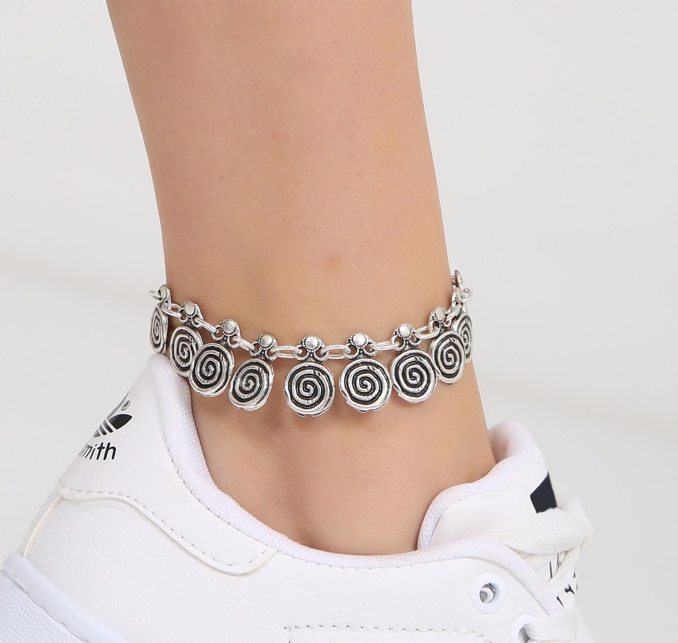 Boho Chic Silver Plated Anklet: Spiral Tassel Beach Foot Accessory
