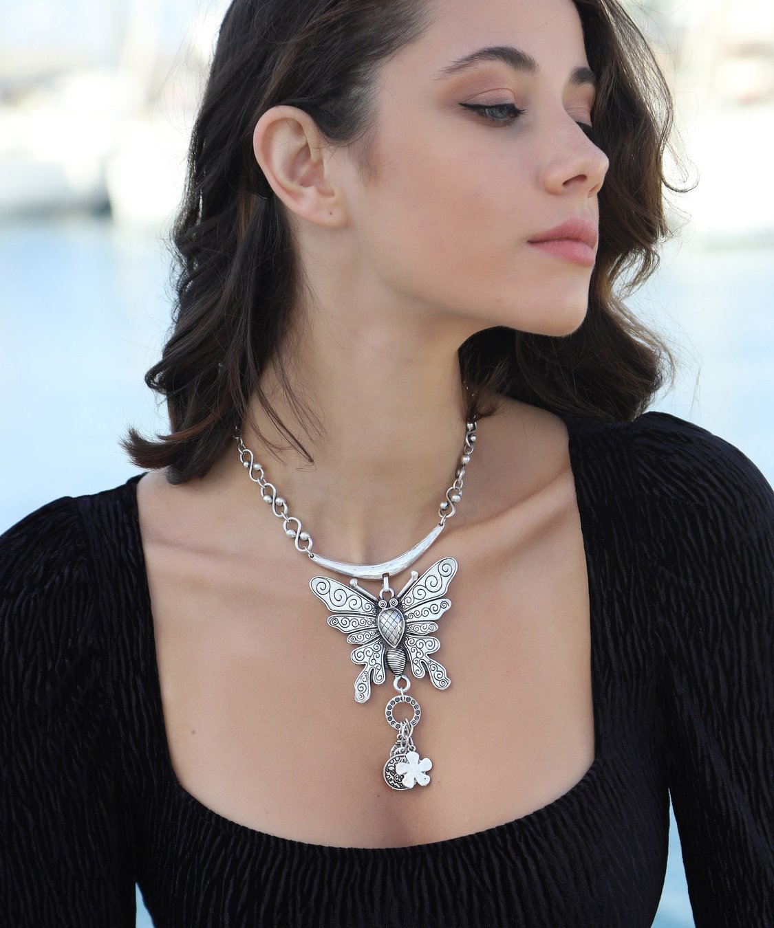 Silver Plated Bohemian Butterfly Design Necklace