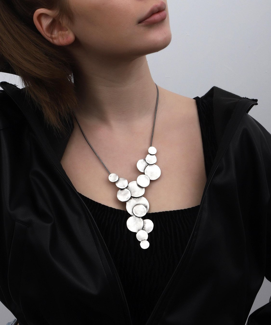 Antique Silver Circle Pendant Necklace: Ethnic Statement Jewelry