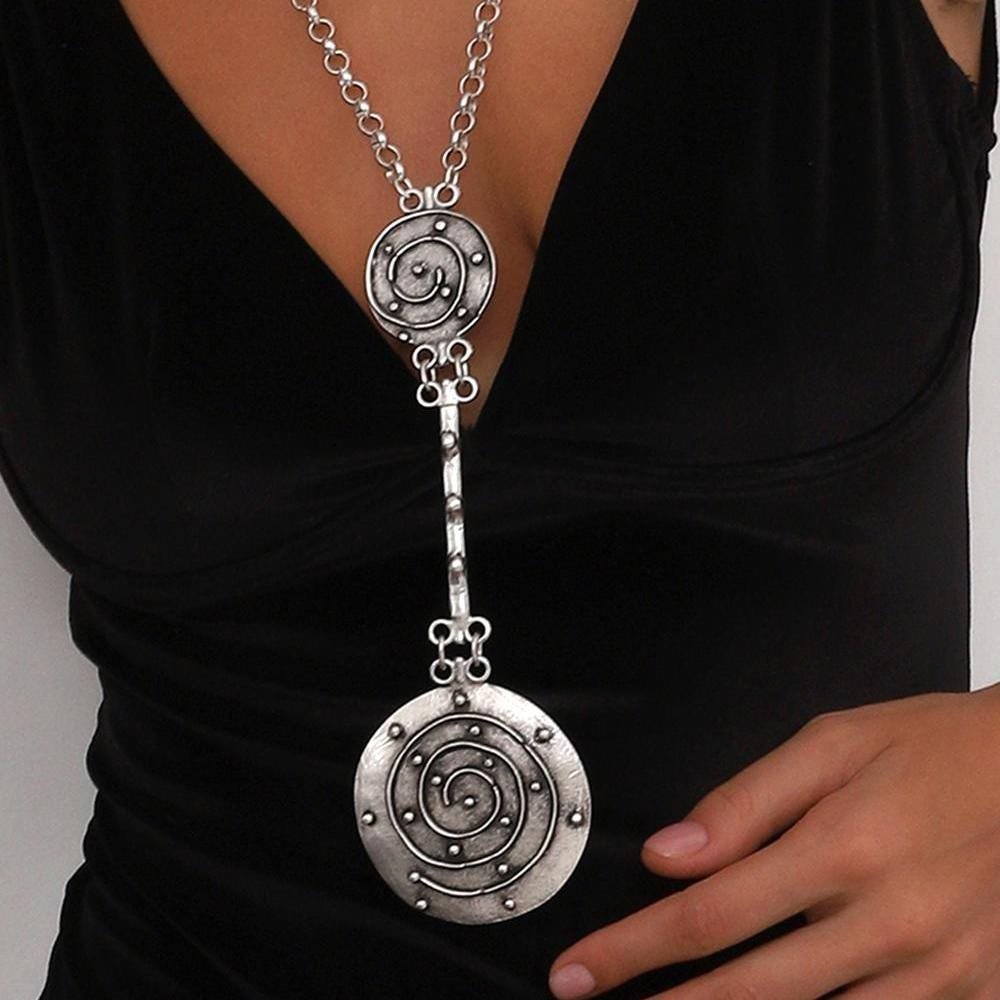 Vintage Silver Plated Statement Necklace: Geometric Bohemian Jewelry