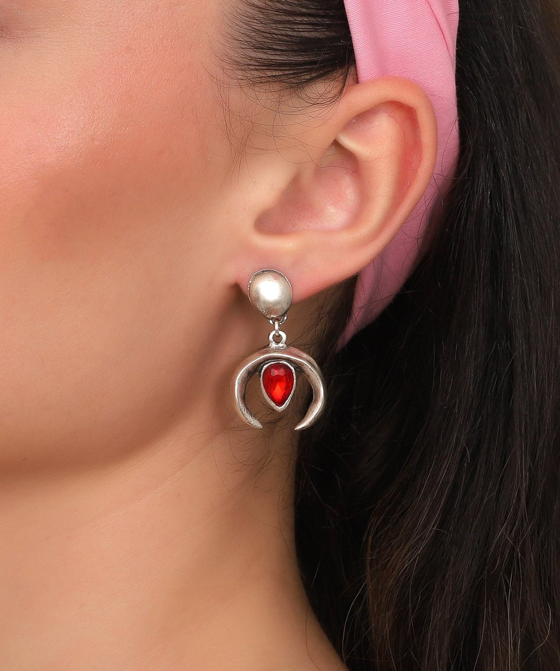 Rustic Silver Dangle Earrings: Boho Crystal Stone, Ethnic Jewelry