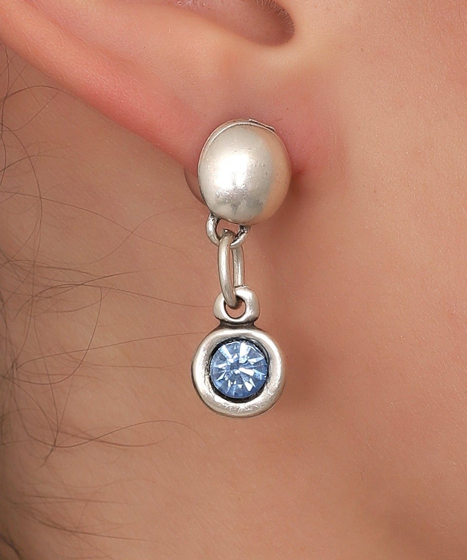 Topaz Blue Crystal Drop Earrings: Silver Plated Bohemian Jewelry