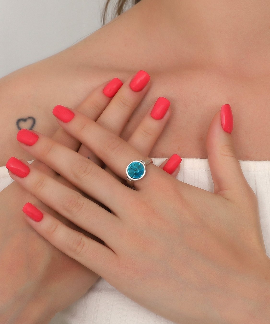 Blue Opaz Stone Ring: Antique Silver Minimalist Promise Ring