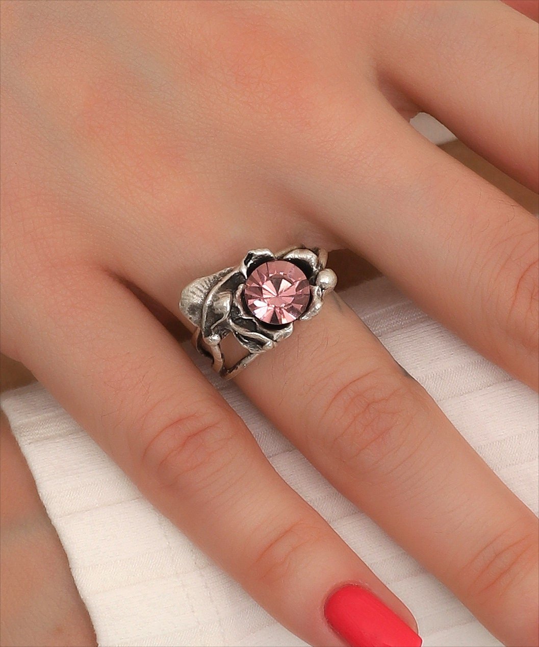 Antique Silver Flower Ring: Bohemian Art Deco Style, Free Size