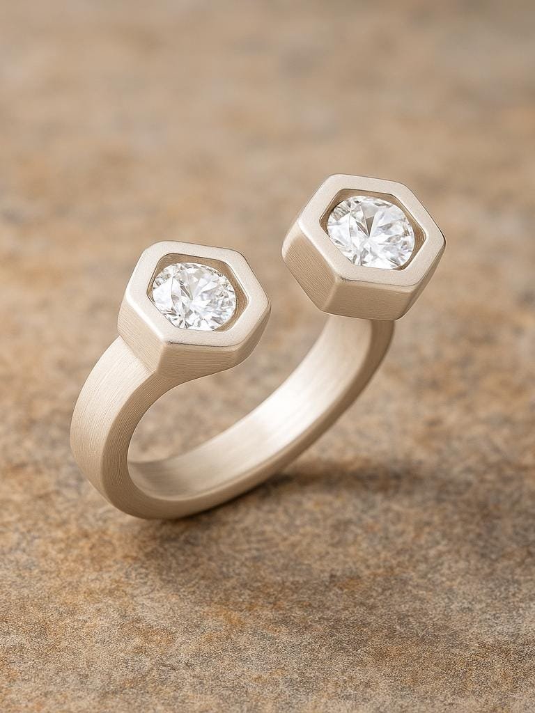 Geometric Bypass Ring: Antique Silver Plated Bohemian Design