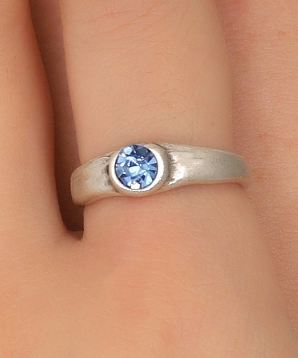 Blue Crystal Engagement Ring: Minimalist Silver Promise Ring