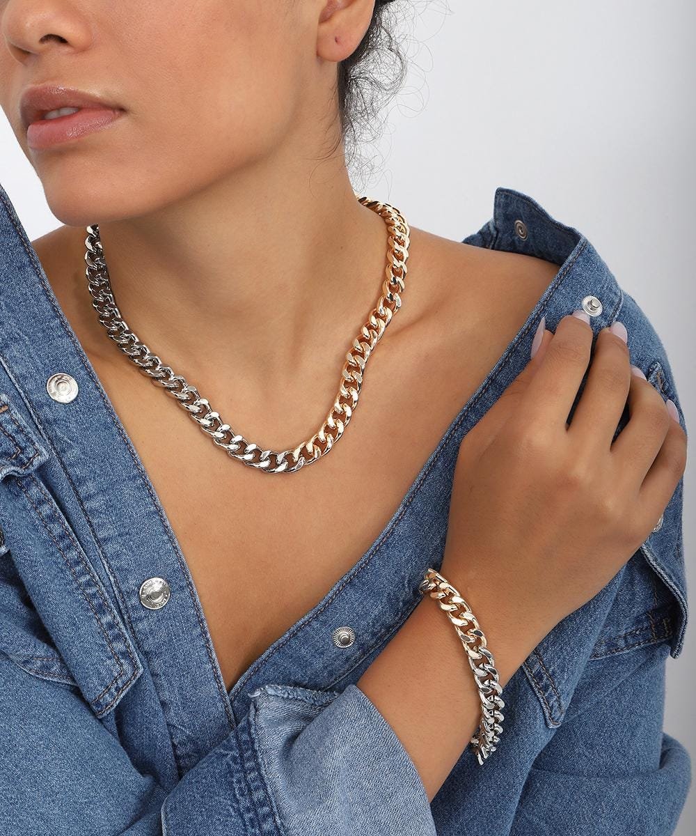 Chunky Chain Jewelry Set: Bold Necklace, Bracelet & Earrings