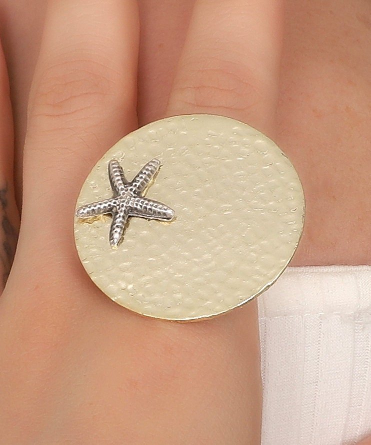 18k Gold Plated Star Ring • Round Ring • Beach Ring • Sea Star Free Size Ring • Summer ring • Gift for Her