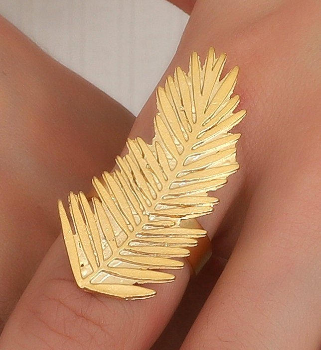 Long Palm Leaf Hammered Statement Ring • 18k Gold Plated Beach Ring • Bridal Free Size Ring • Summer ring • Gift for women