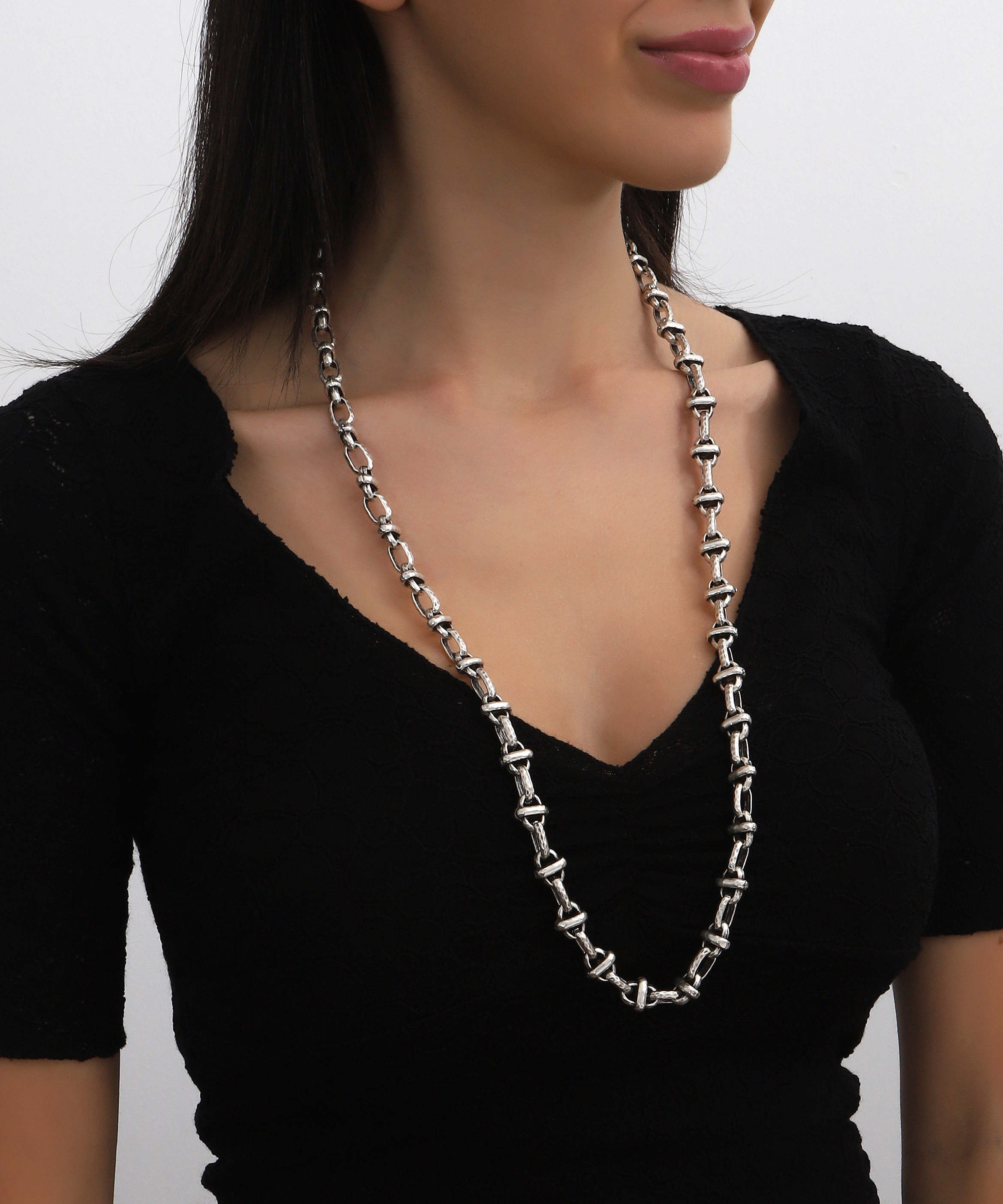Antique Silver Statement Necklace - Chunky Chain, Extra Long