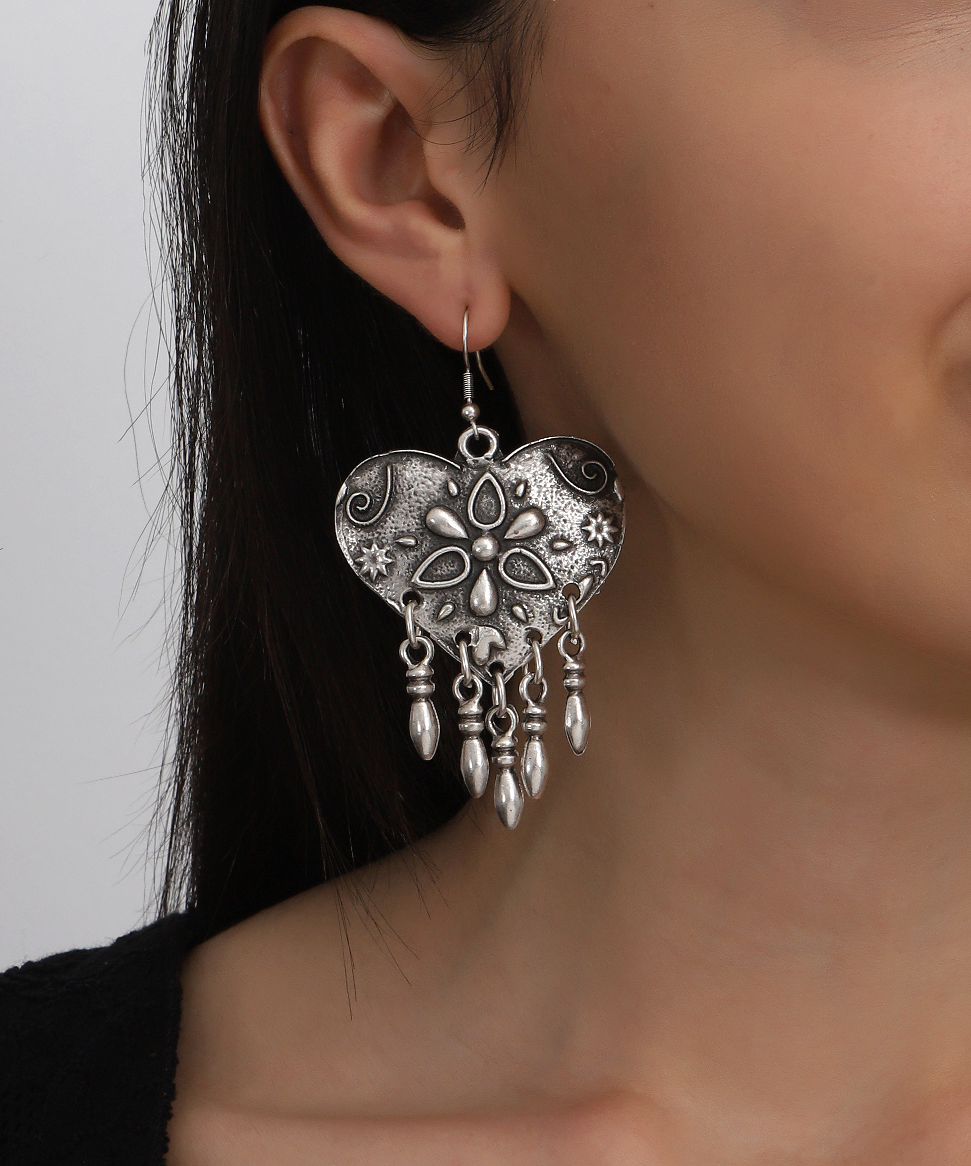 Antique Silver Plated Heart Earrings