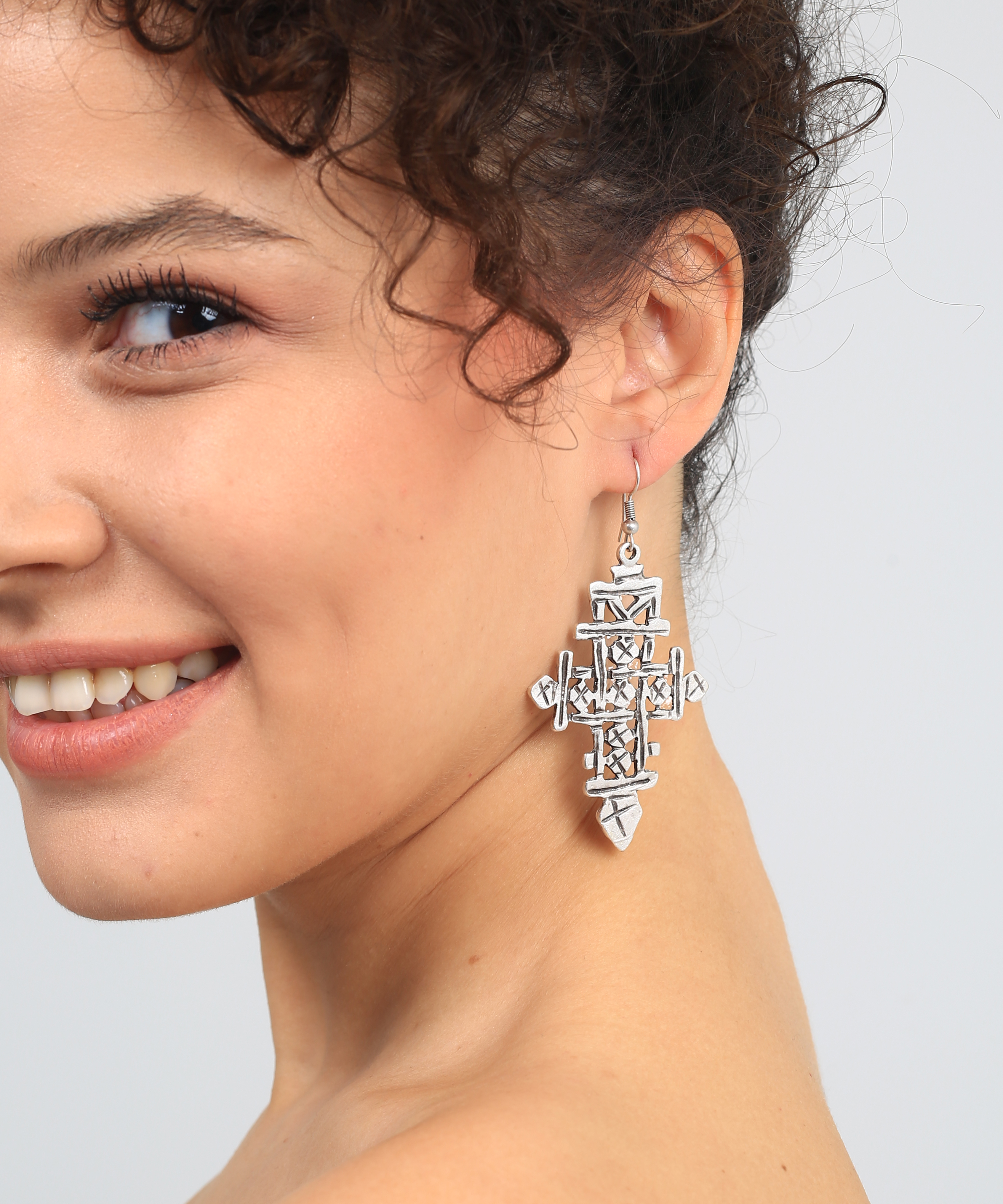 Antique Silver Plated Cross Design Earrings