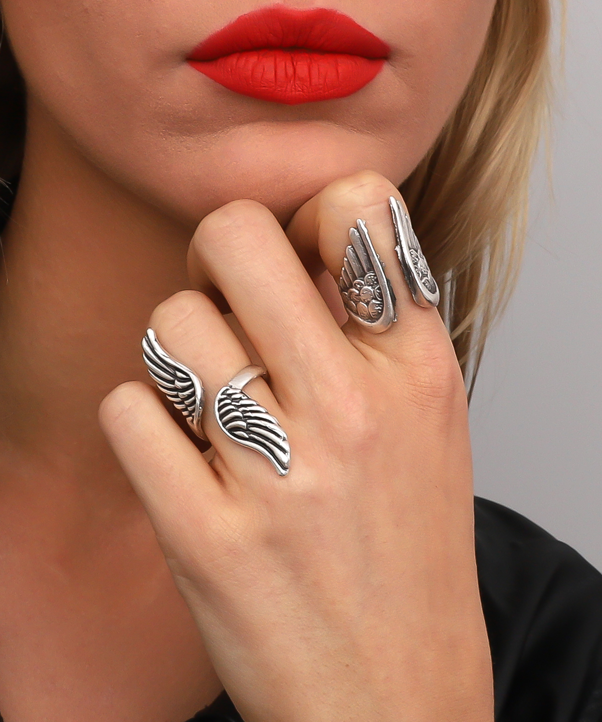 Antic Style Angel Wings Combinated 2 Piece of Ring Set