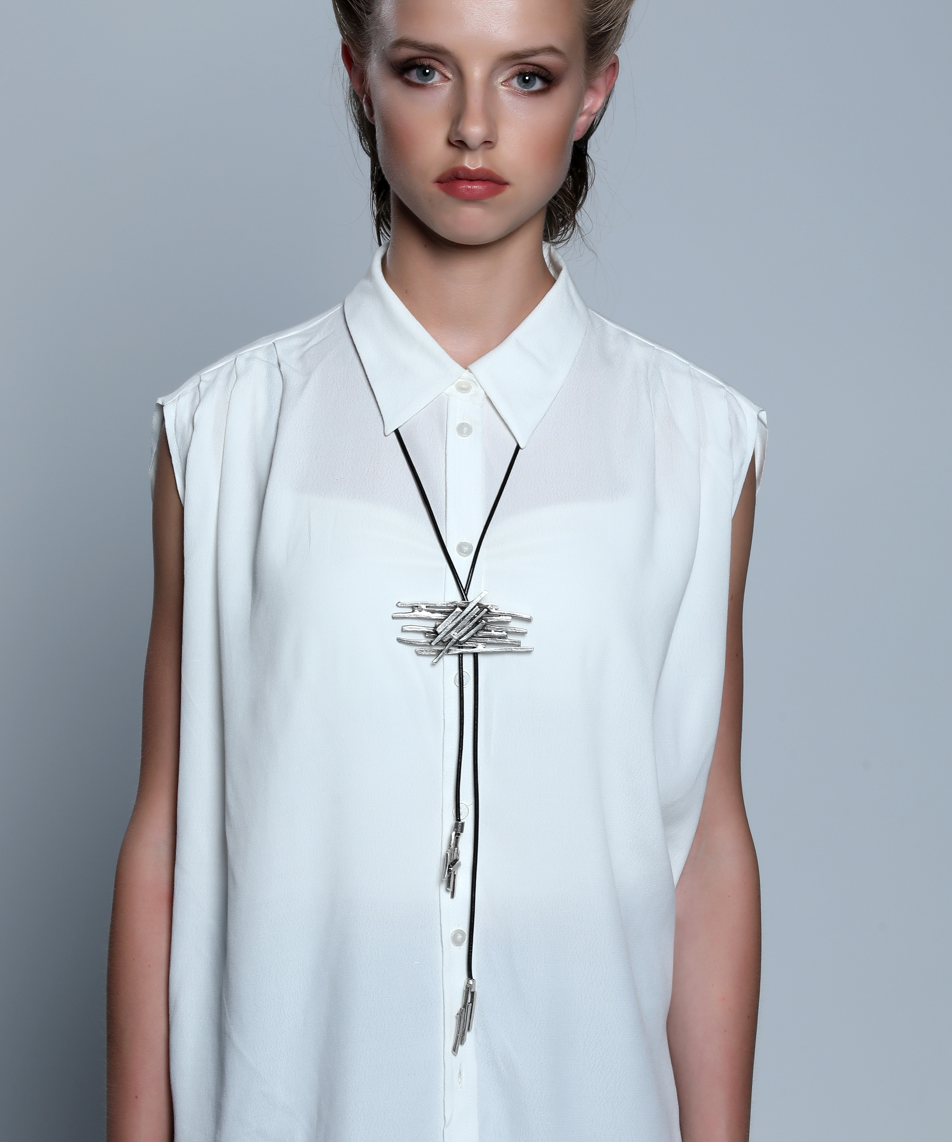 Silver Plated Tree Branch Design Leather Necklace