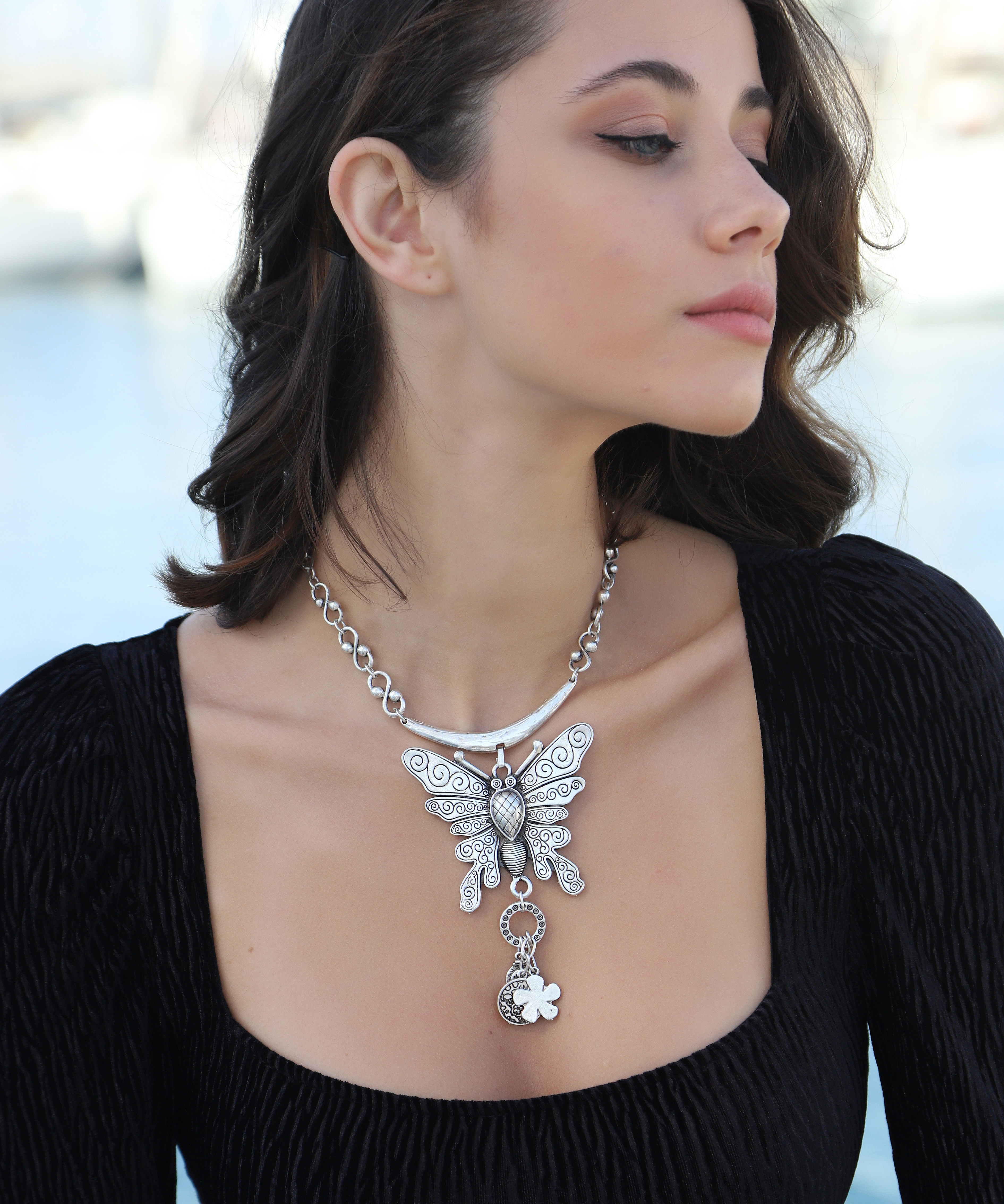 Silver Plated Bohemian Butterfly Design Necklace