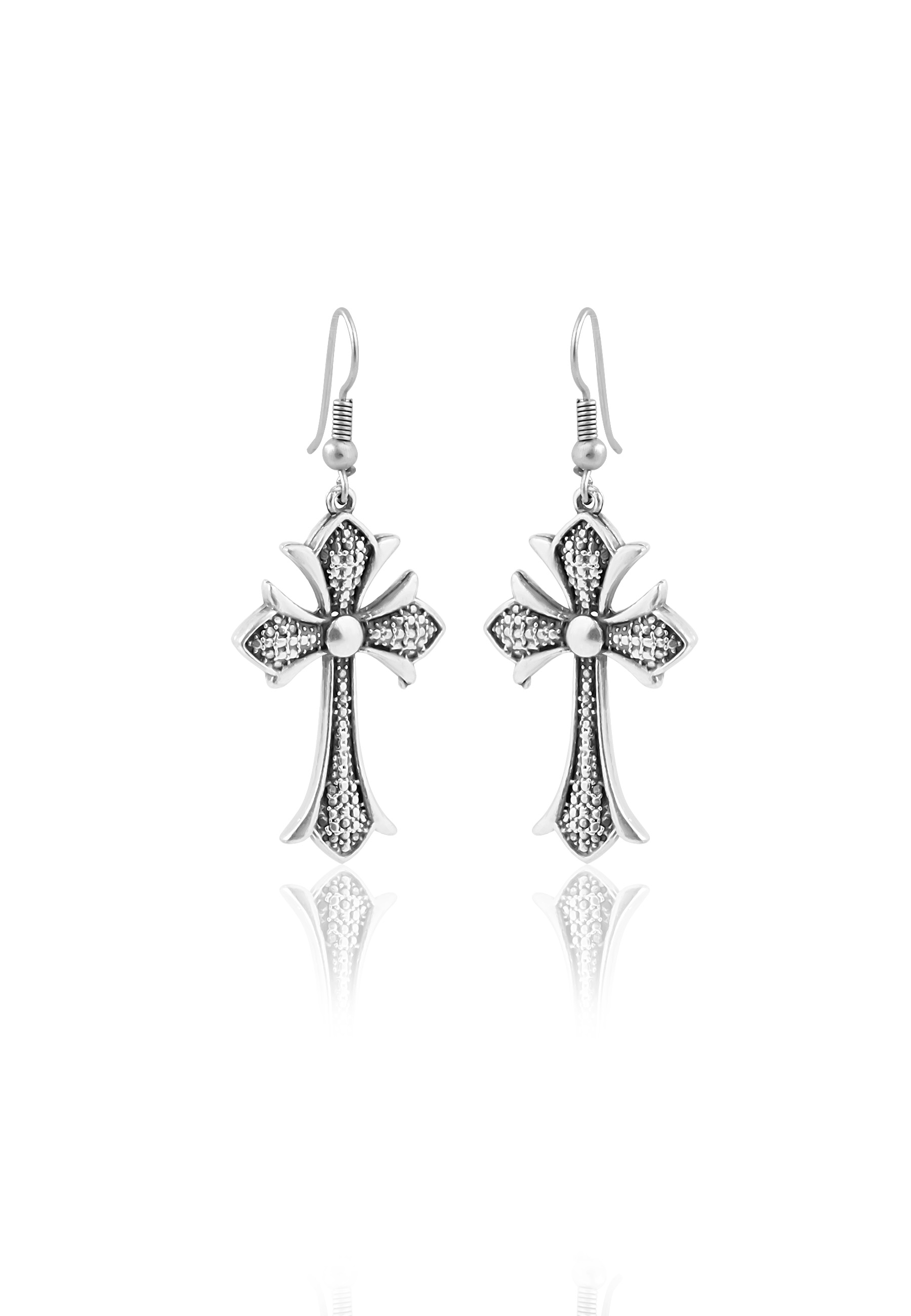 Antique Silver Plated Cross Design Earrings