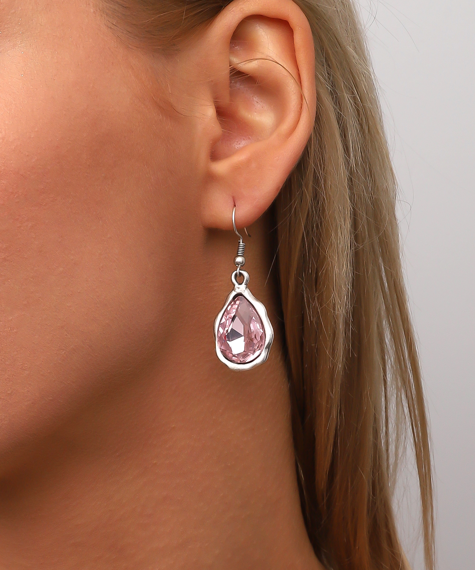 Antique Silver Plated Pink Crystal Stone Earrings