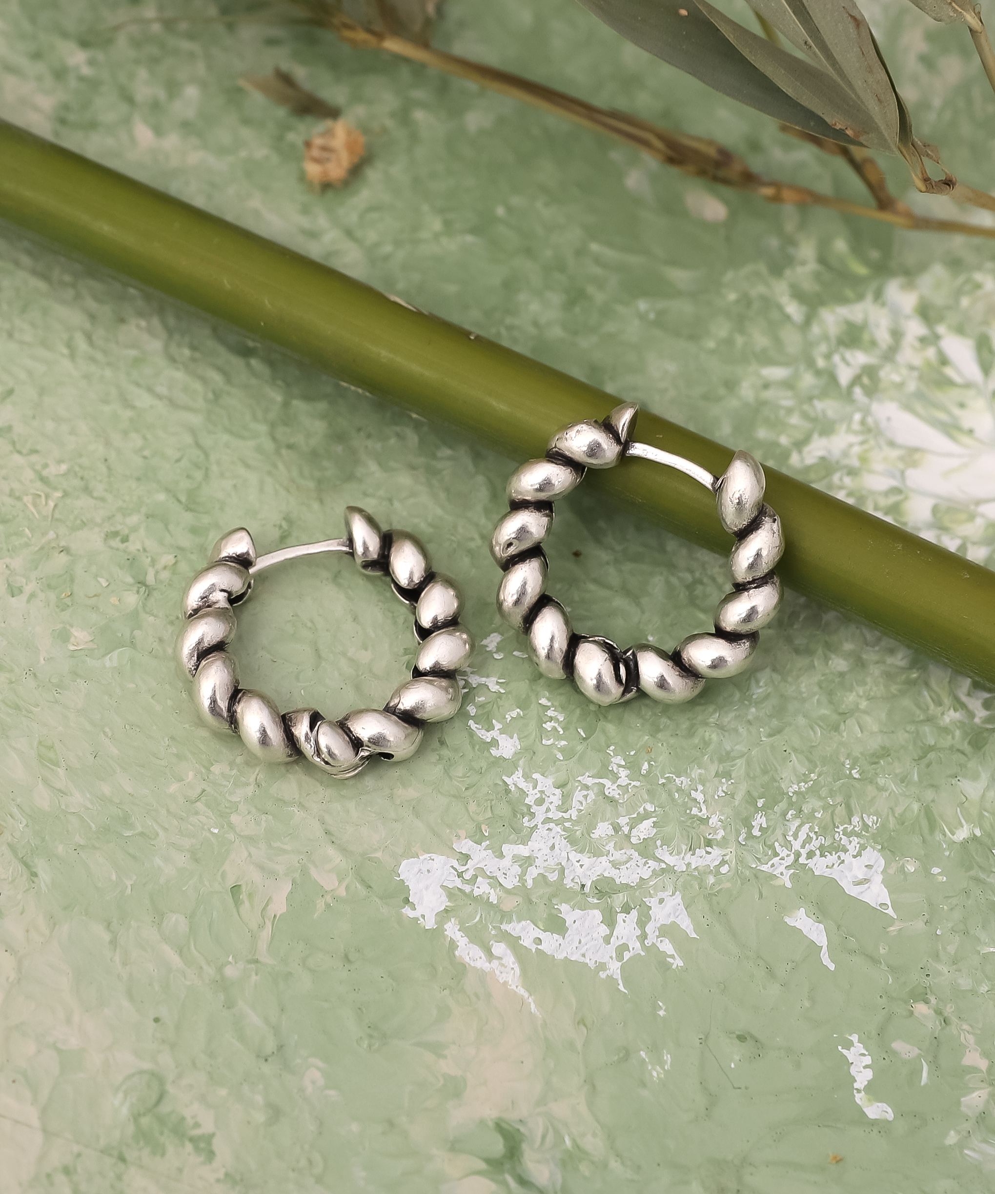 Antique Silver Plated Twist Circle Earrings