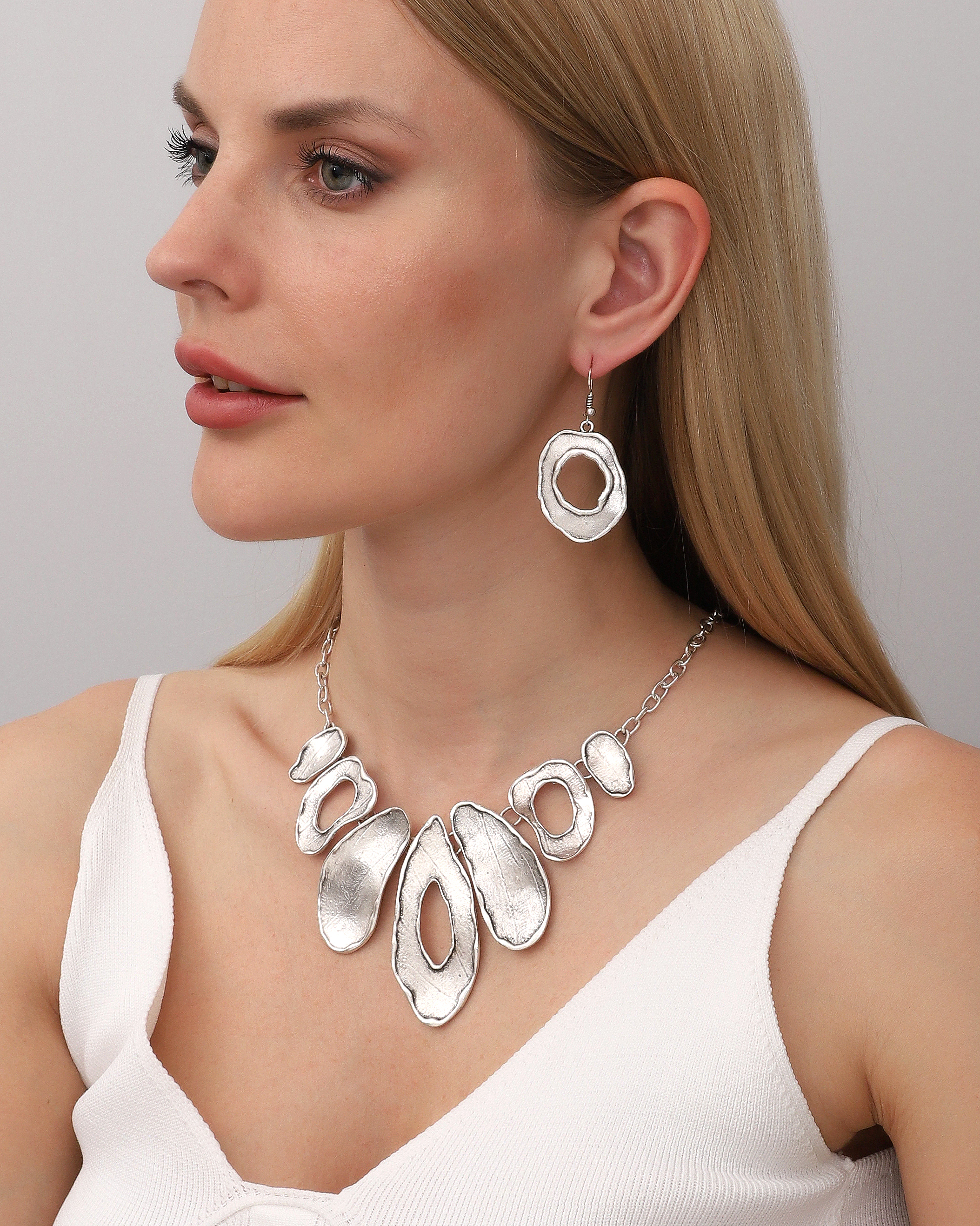 Handmade Open Circles Silver Necklace and Earrings Set