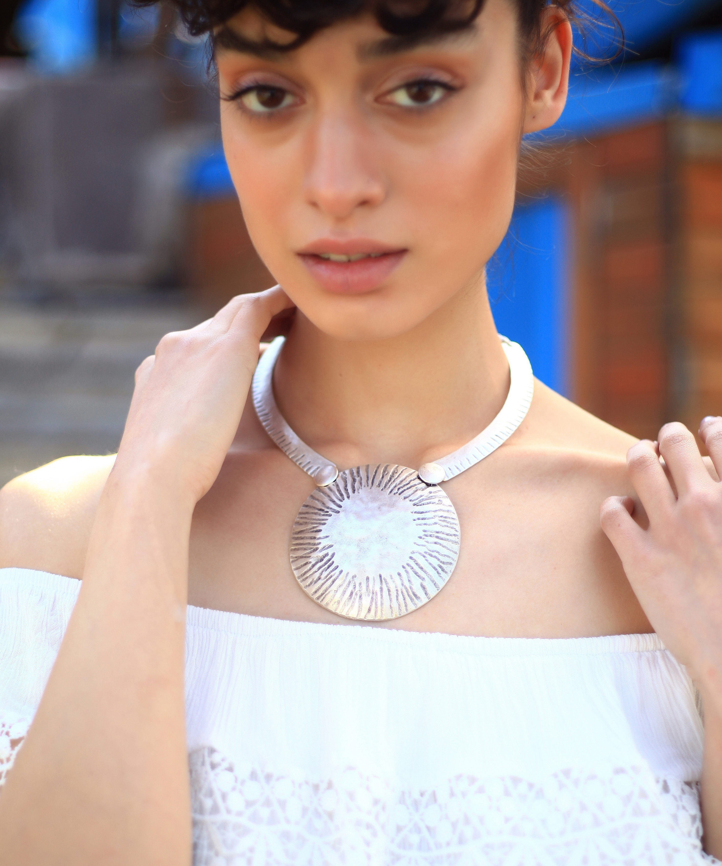 Antique silver plated women hand made necklace